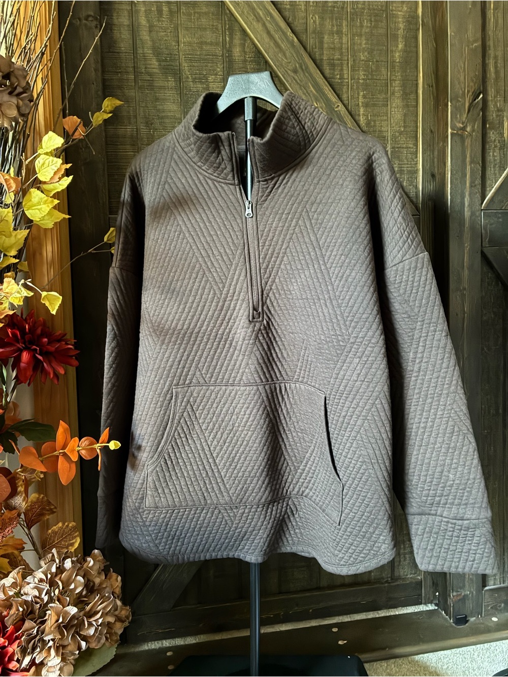 GAP Womens Quilted Half-Zip Shirt Jacket in Brown pit 2 pit 28